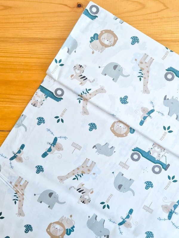 Tela Sarga Safari con Elefantes y Tigres