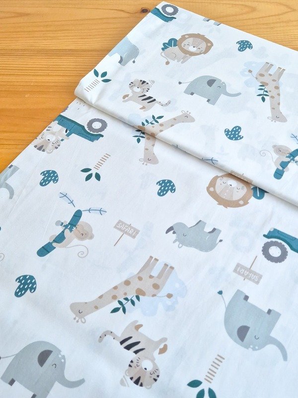 Tela Sarga Safari con Elefantes y Tigres