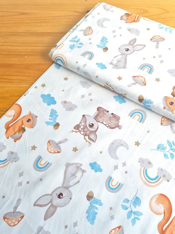 Tela Sarga Conejos, Ciervos y Arcoíris