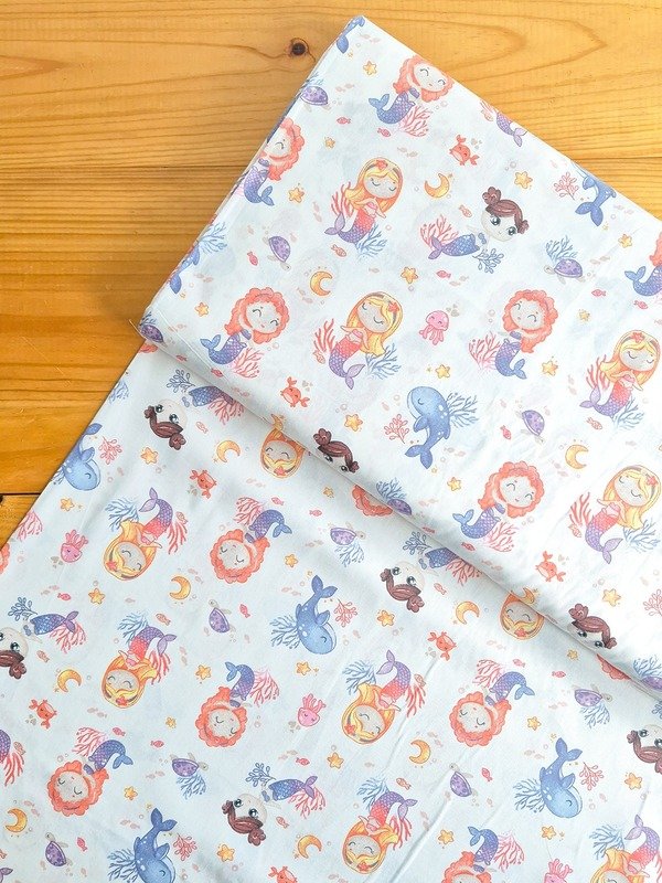 Tela Sarga Sirenas y Animales Marinos