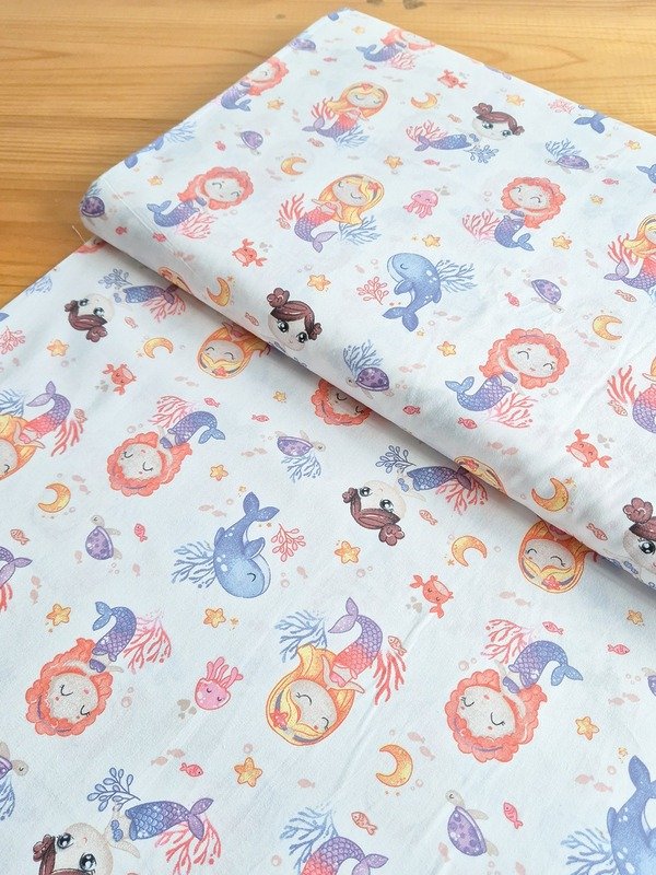 Tela Sarga Sirenas y Animales Marinos