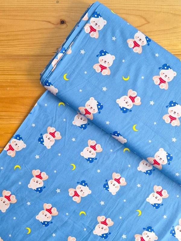 Tela Sarga Ositos Durmiendo en la Luna Fondo Azul