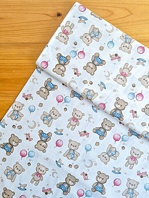 Tela Sarga Osos de Peluche Bebés y Globos