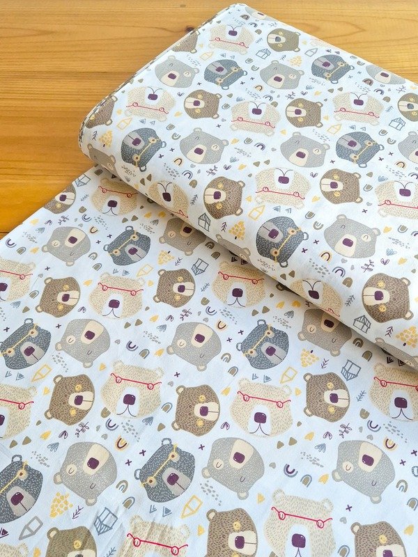 Tela Sarga Caras de Osos con Gafas Fondo Blanco