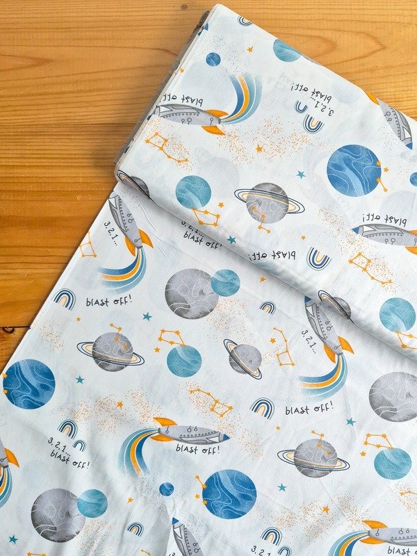 Tela Sarga Planetas, Cohetes y Estrellas "Blast Off"