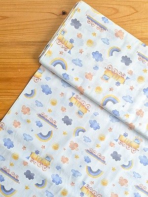 Tela Sarga Trenes, Arcoíris y Nubes