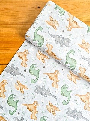 Tela Sarga Dinosaurios Variados Pastel