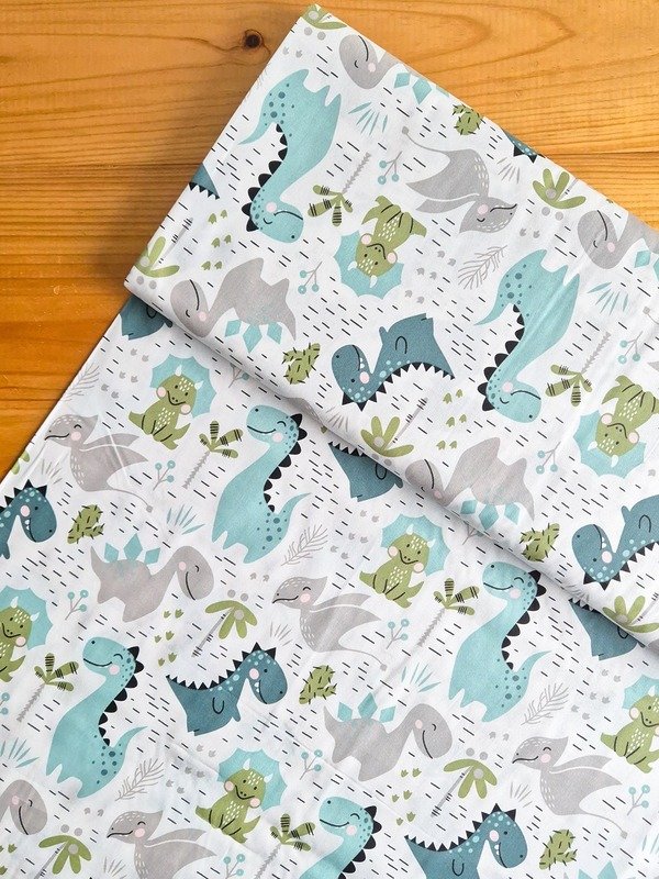 Tela Sarga Dinosaurios y Plantas Verdes