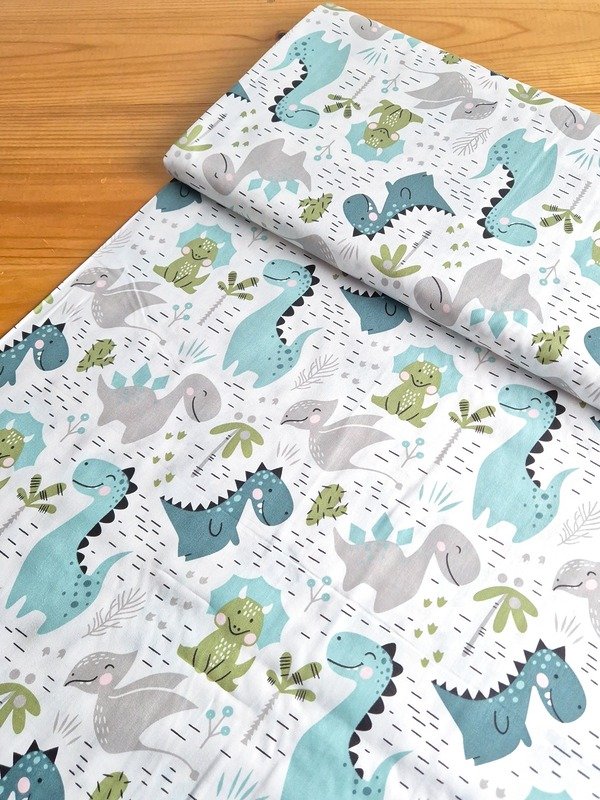 Tela Sarga Dinosaurios y Plantas Verdes