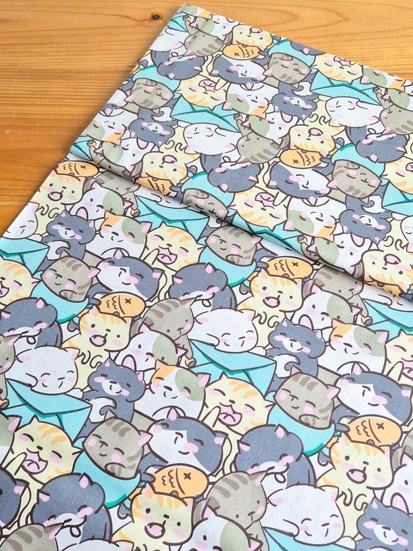 Tela Sarga Gatos Kawaii Tono Celeste