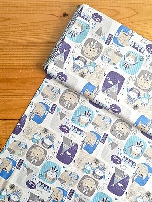 Tela Sarga Animales y Tipis de Bosque Fondo Blanco