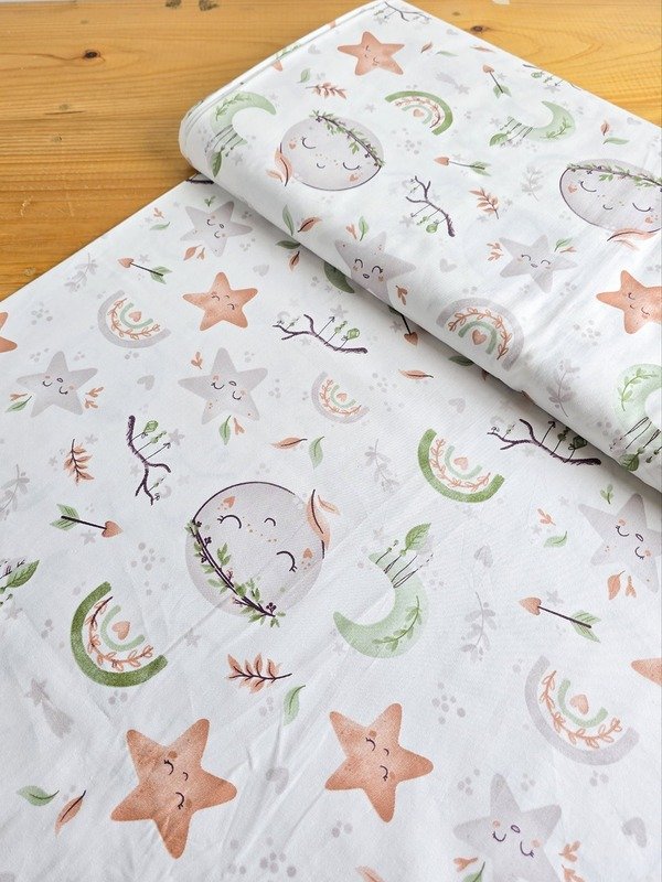 Tela Sarga Luna Floral y Arcoíris