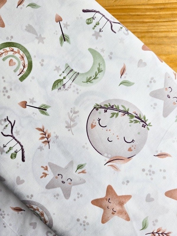 Tela Sarga Luna Floral y Arcoíris