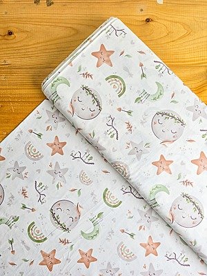 Tela Sarga Luna Floral y Arcoíris