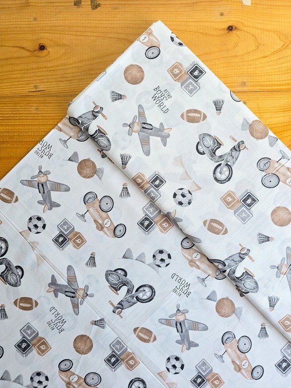 Tela Sarga Motos, Aviones y Balones "It's a Boy's World!"