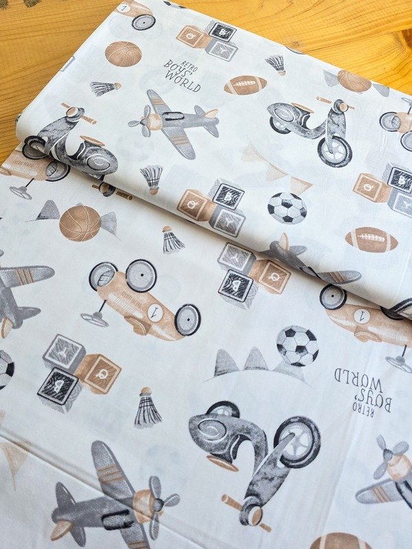 Tela Sarga Motos, Aviones y Balones "It's a Boy's World!"