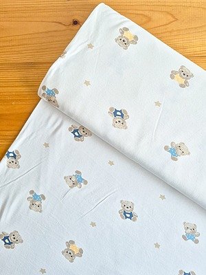 Tela interlock, tela de algodón suave con estampado de ositos y estrellas para confección, ropa infantil y manualidades en Chile