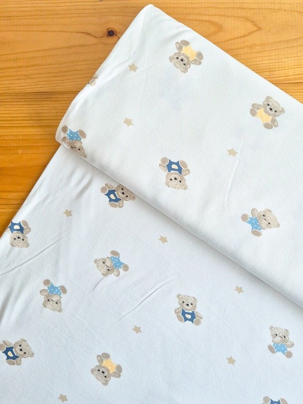 Tela interlock, tela de algodón suave con estampado de ositos y estrellas para confección, ropa infantil y manualidades en Chile