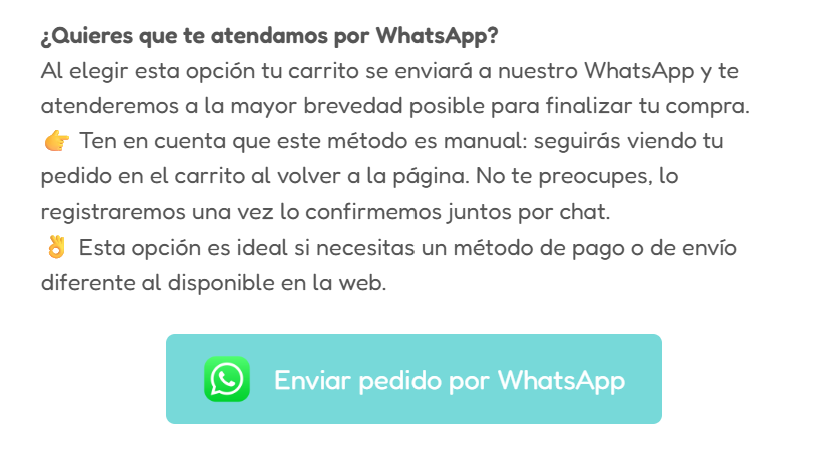 Botón de WhatsApp en el checkout de Telas Aguamarina para enviar pedido y recibir atención personalizada. Es otra forma de cómo comprar telas de algodón en nuestra tienda de telas online.