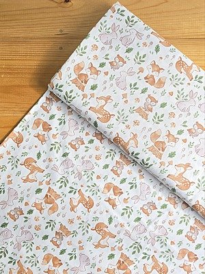 Tela Sarga Animales del Bosque y Setas