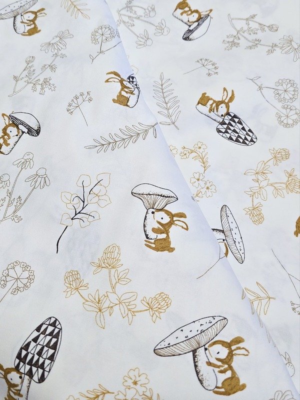 Tela Sarga Conejitos y Setas