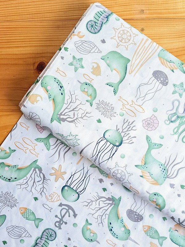 Tela Sarga Vida Marina Tono Verde