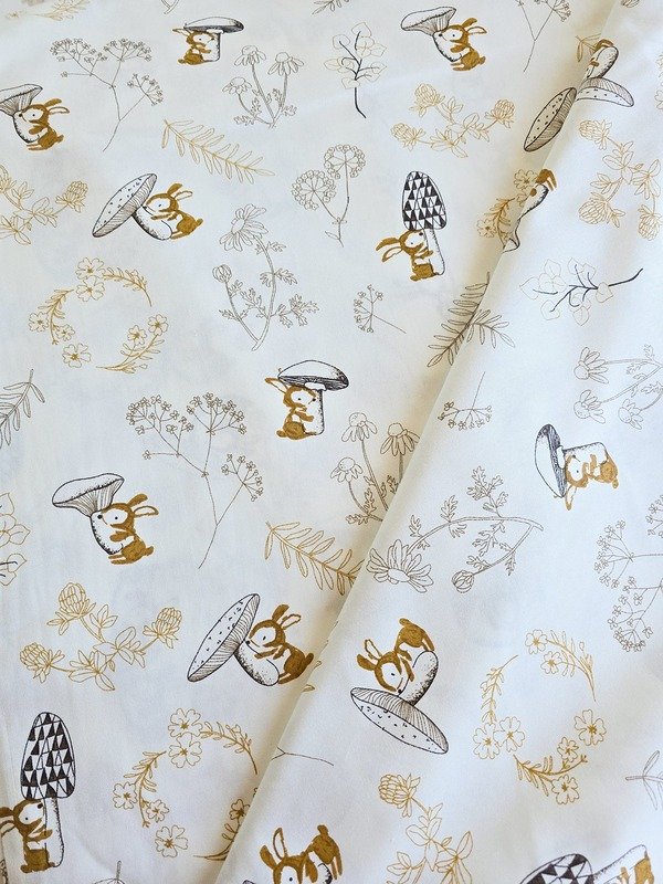 Tela Sarga Conejitos y Setas