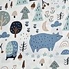 Tela Sarga Bosque y Animales Tono Azul
