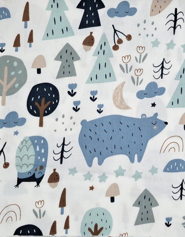 Tela Sarga Bosque y Animales Tono Azul