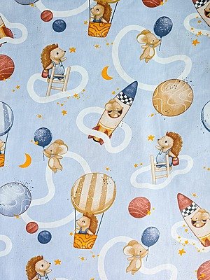 Tela Sarga Erizos y Ratoncitos Astronautas