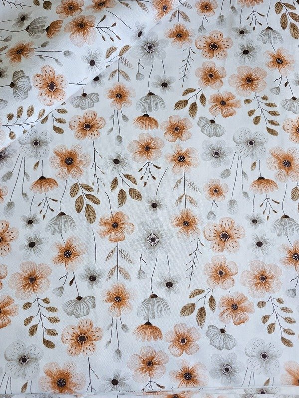 Tela Sarga Flores Ocre